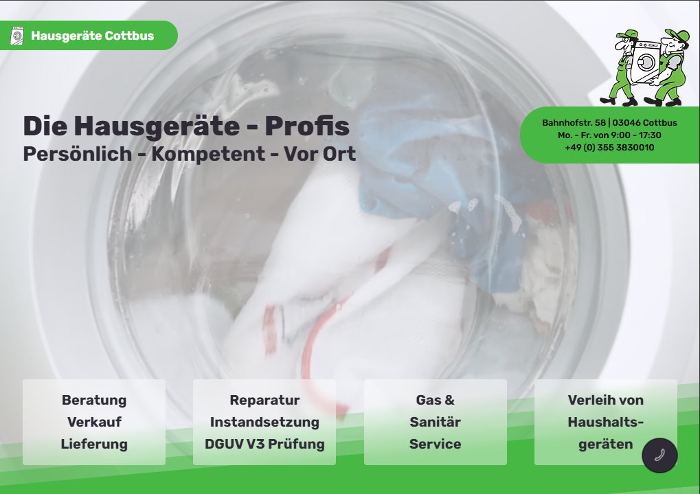 Screenshot der Website Hausgeräte Cottbus